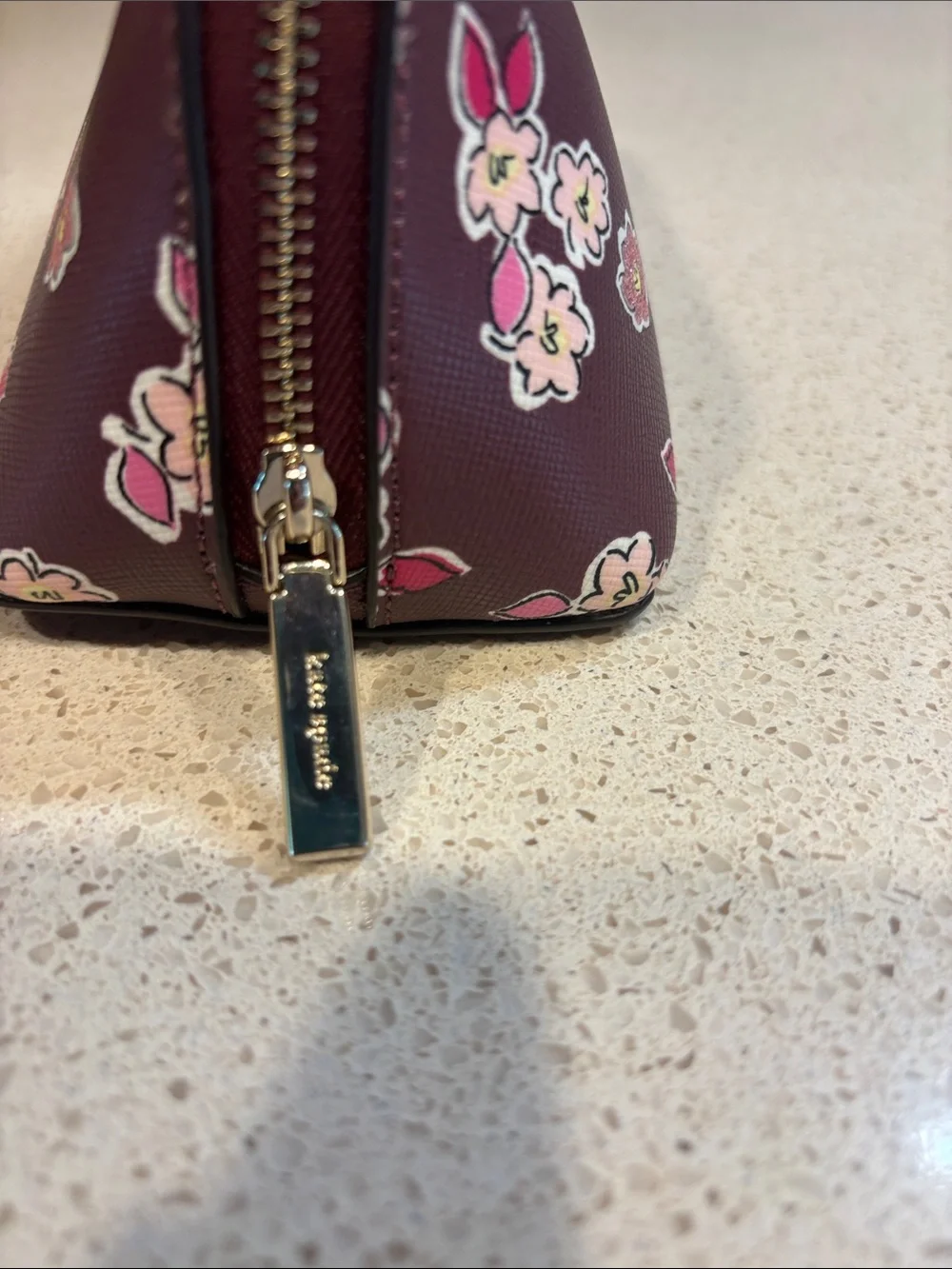 kate spade NWOT  Burgundy Floral Saffiano Leather Cosmetic Case